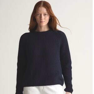Quince Black Ribbed Fishermen Crewneck Sweater 100% Organic Cotton